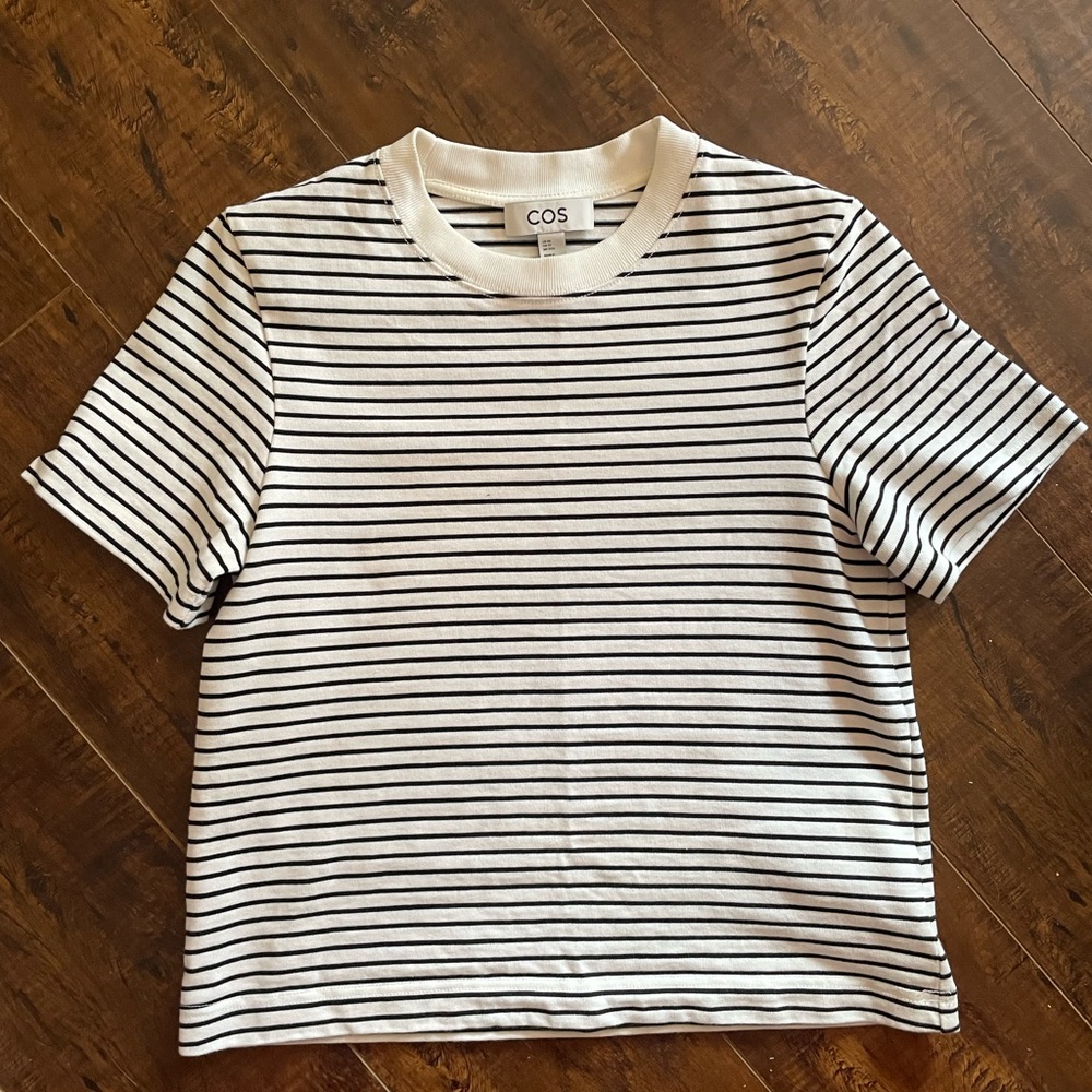 COS White Short Sleeve Tee with Black Stripes